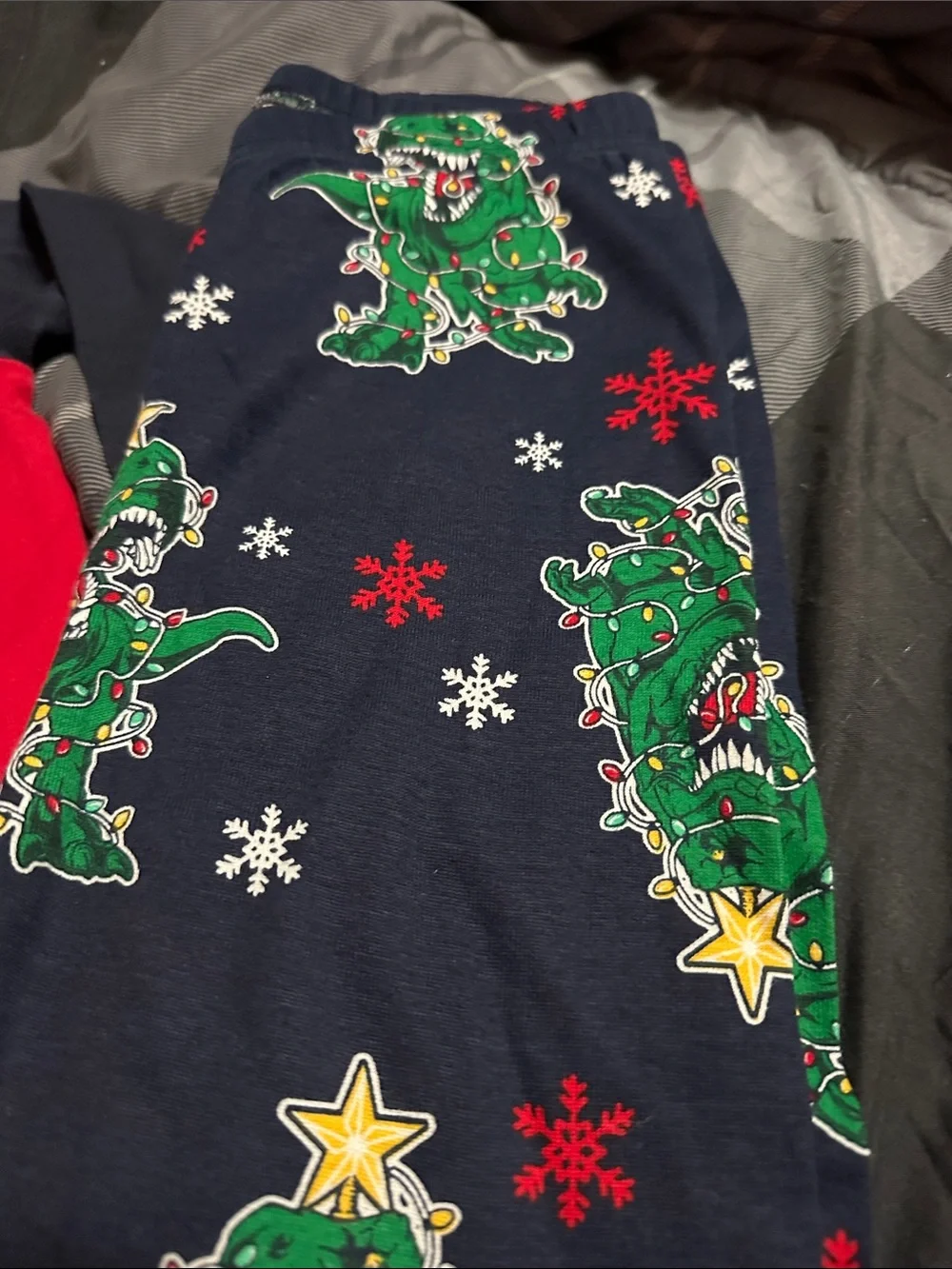 Kids Christmas Tree-Rex Pajama Set - Red & Navy